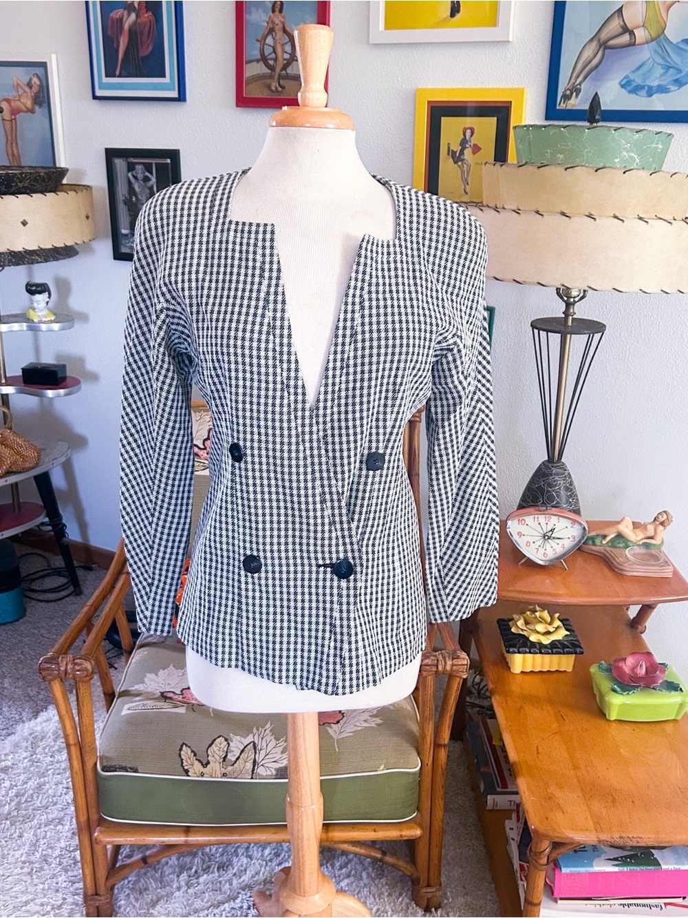 Retro 1940s Style Blazer | Houndstooth | Black | S M  | Suit Coat | 40s 80s